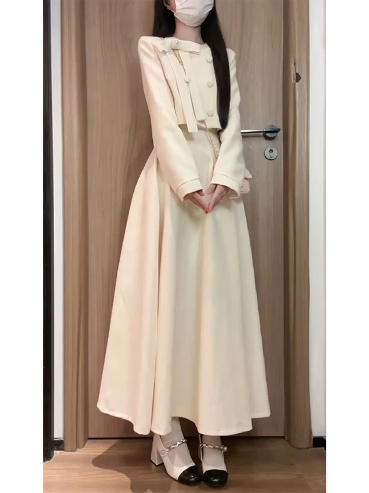 Fly Line - ฤดูใบไม้ร่วงฤดูหนาวElegant Party Chic 2 ชิ้นชุดผู้หญิงภาษาฝรั่งเศสคําโบว์ปุ่มเสื้อ +